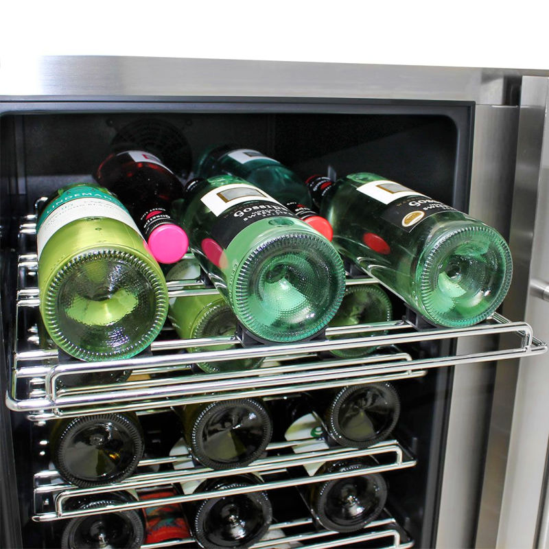 Bar Fridge | Dual Zone Combo | Schmick JC190 close up view of wine shelves with wine bottles on them