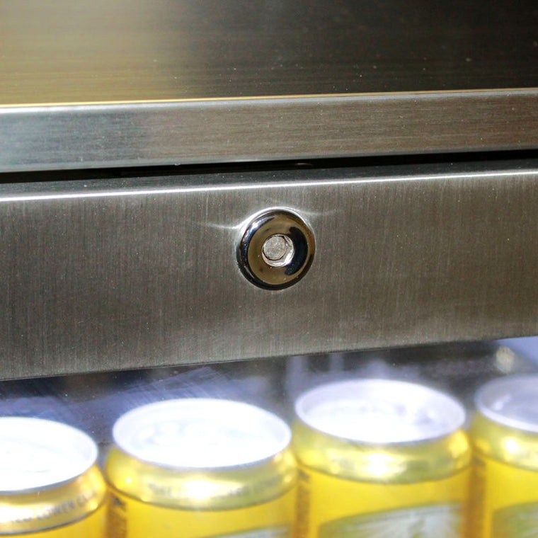 Bar Fridge | Solid 2 Door Alfresco | Rhino Stainless Steel close up of lock on door
