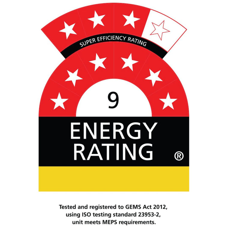 Bar Fridge | Solid 2 Door Alfresco | Rhino Stainless Steel showing an energy rating of 9 out of 10 stars